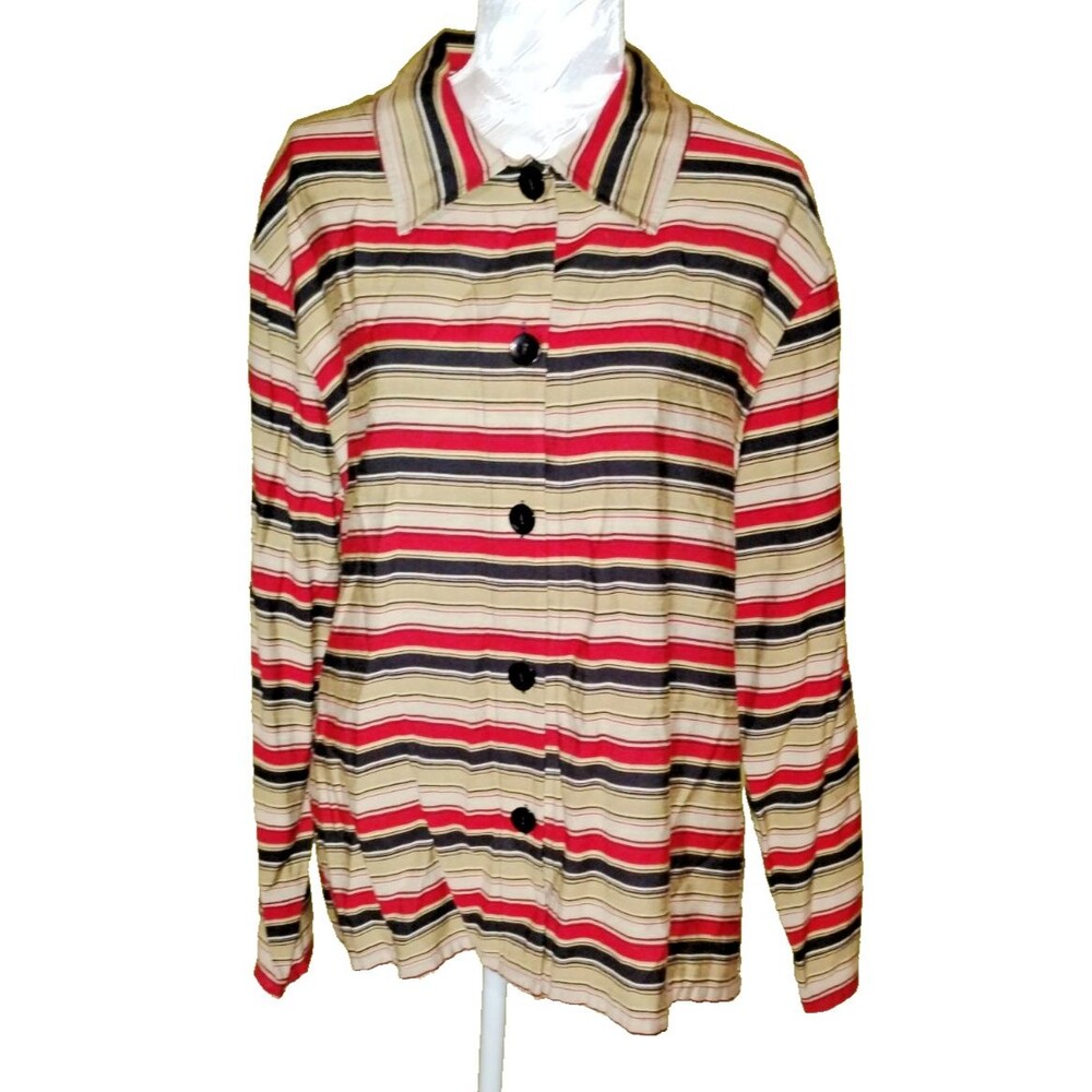 Sag Harbor Blazer Jacket Top 1X Button Front Black Tan Red Multicolor 90s Silky